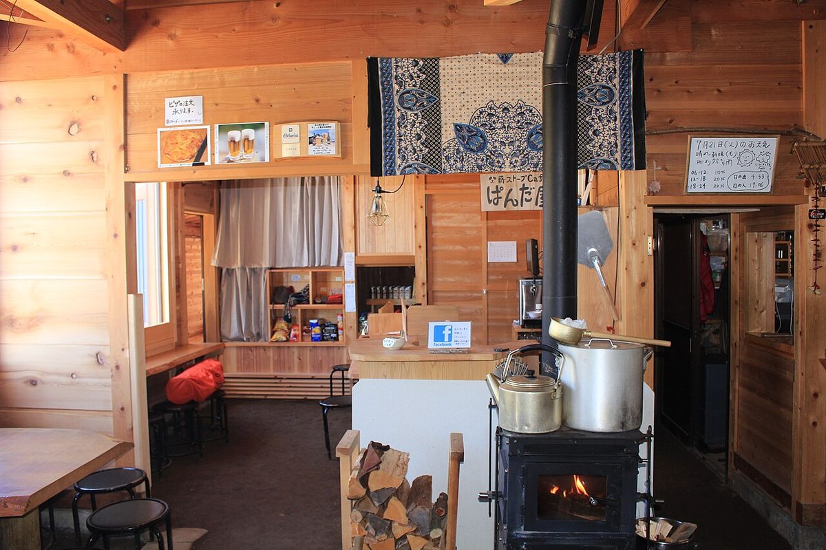 Wood-burning stove in Gonoikegoya on Hida peak of Mount Ontake in Gero, Gifu prefecture, Japan.