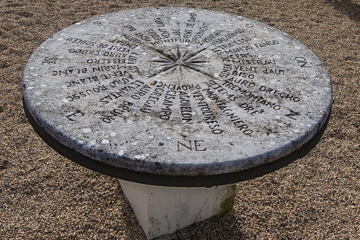 There is a lot of wind in Provence. Here, on a stone table near the village of Montfuron in Alpes de Haute Provence, the wind from each of the 32 points of the compass is given its own name.